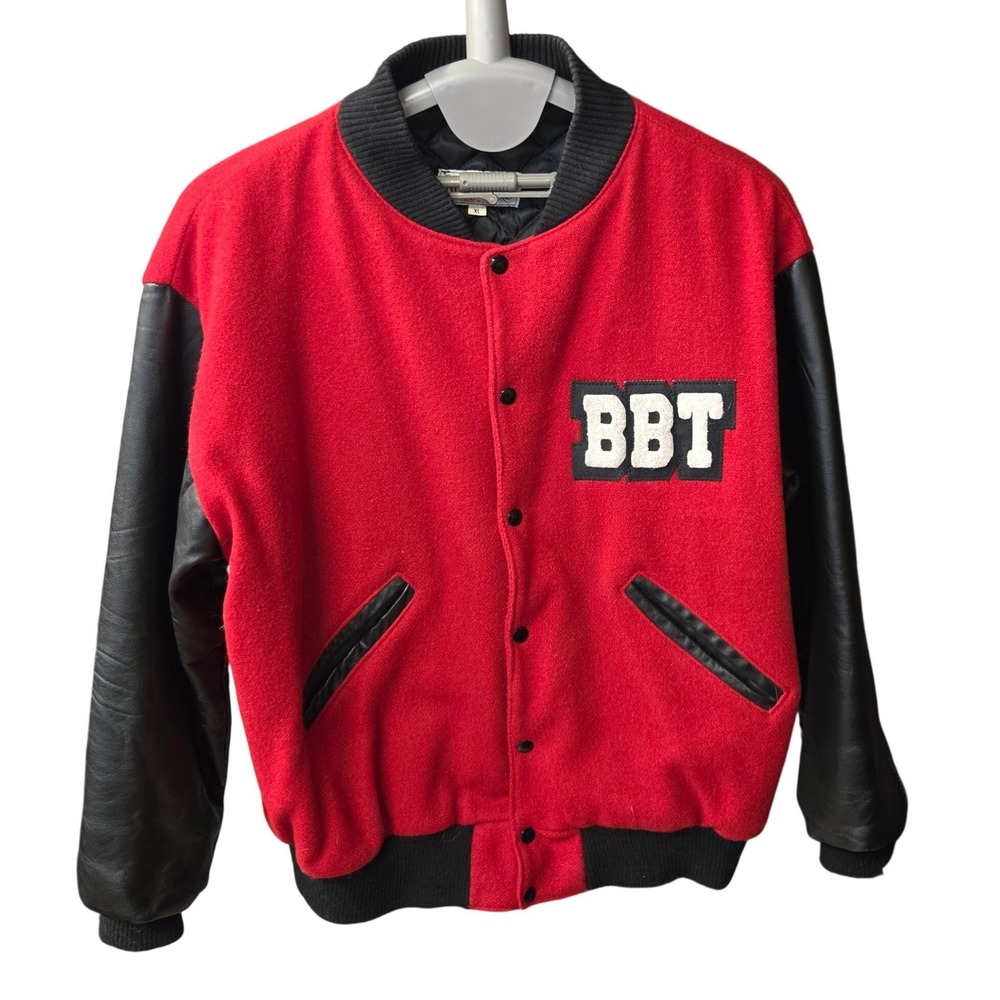 Steer‎ Brand Billy Bobs Texas Varsity Jacket XL Leather Sleeves Red Black USA